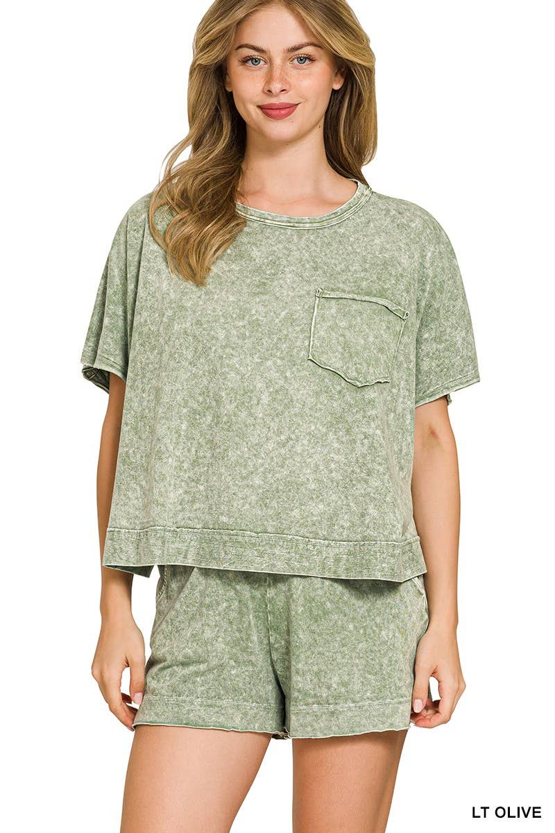 Halo Snow Washed Boxy Top N Shorts Set