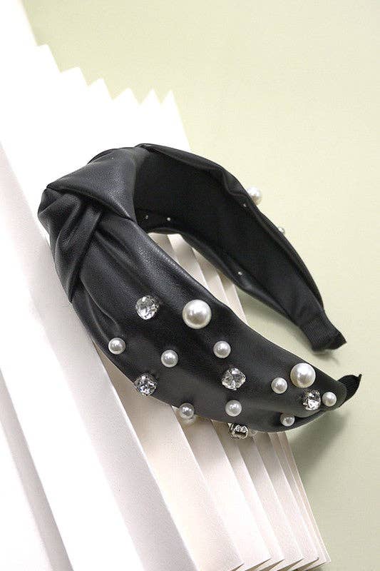 Faux Leather Rhinestone Headband