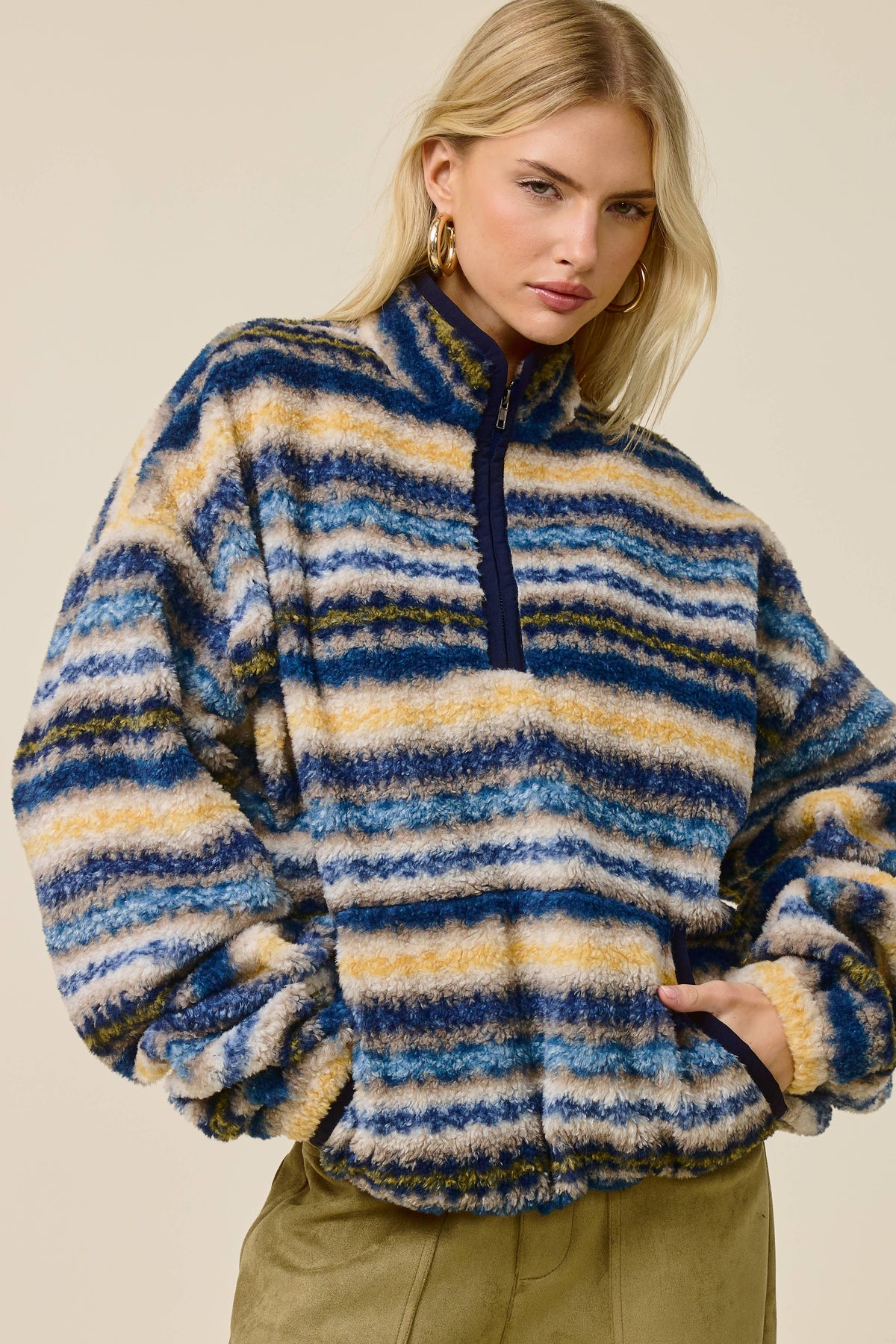 Novelty Stripe Sherpa Half Zip Pullover