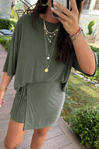 PRETTY BASH Solid Oversize Tee & Tie-Wrap Mini Skort Set