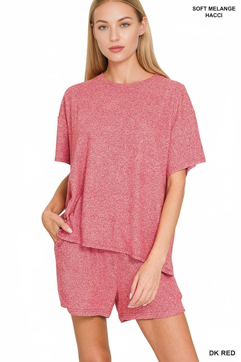 `1021 Soft Melange Short Sleeve Tee & Short Pants Set SI-28941