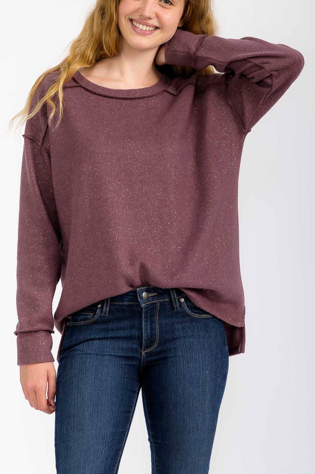Soft Brushed Metallic Glitter Accents Pullover Top