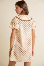 Polka Dot Peter Pan Ruffled Collar Puff Sleeves Dress