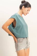 Crew Neck Boxy Sleeveless Cropped Top