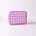 RUFFLE CHECKER STRIPE COSMETIC TRAVEL POUCH BAG | 40P608