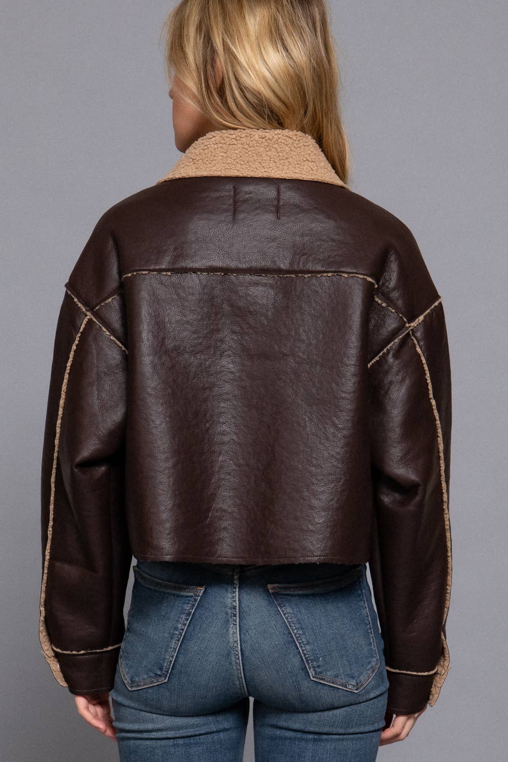 Long Sleeve Faux Leather Inner Fur Jacket
