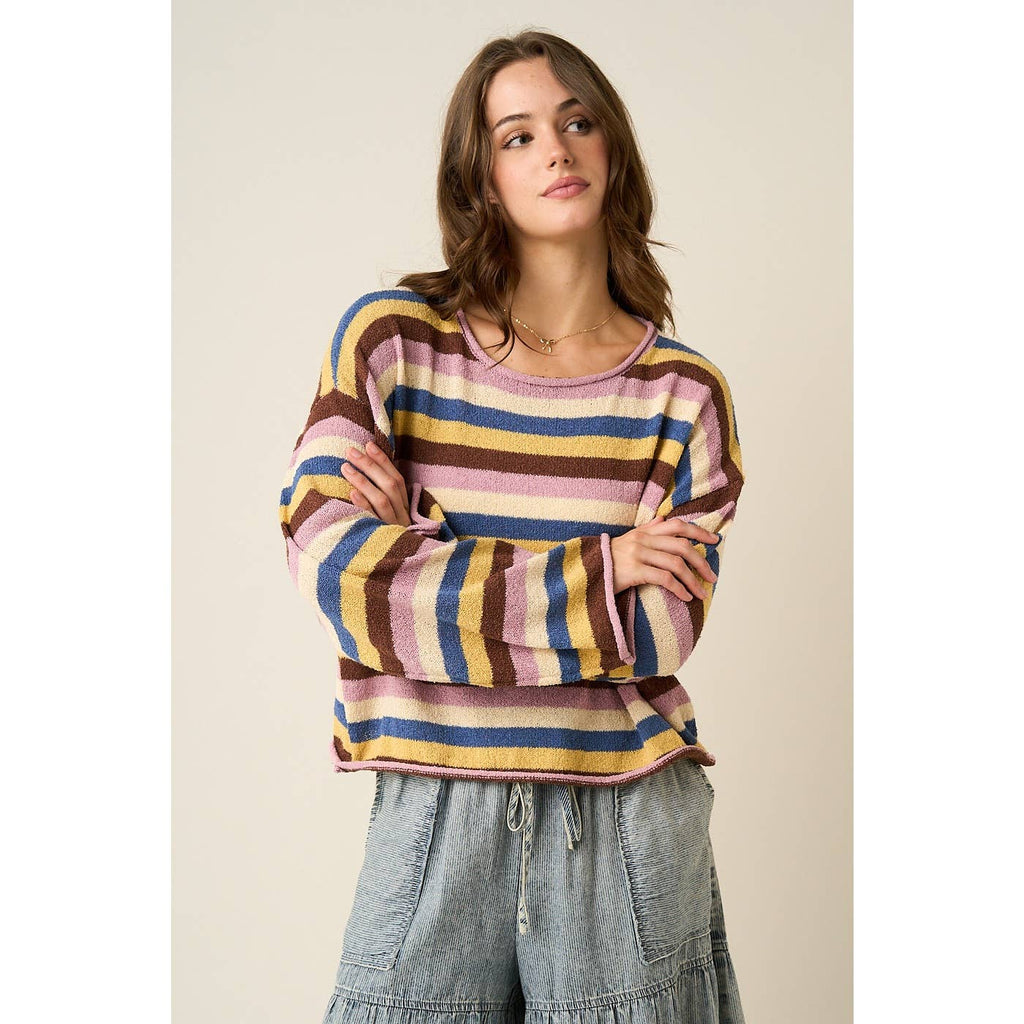 MULTICOLOR STRIPED SWEATER KNIT TOP