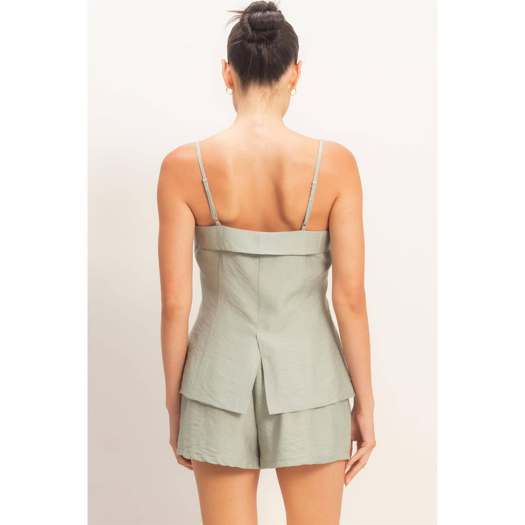 Strap Buttoned Top And Shorts Set