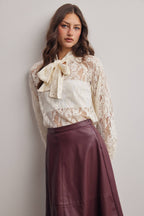 Sheer Lace Tie Neck Blouse FT0059