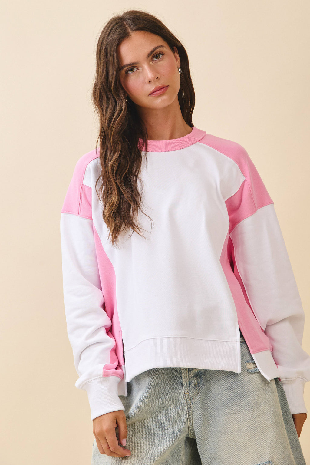 9106FK Colorblock Terry Pullover Sweatshirt