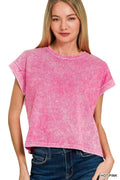 Halo Washed Cotton Cuffed Short Sleeve Top