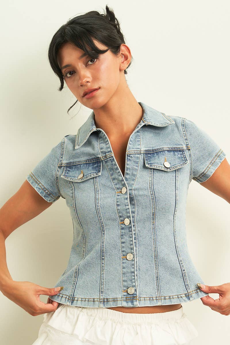11333-DENIM SHORT SLEEVE COLLAR SHIRTS