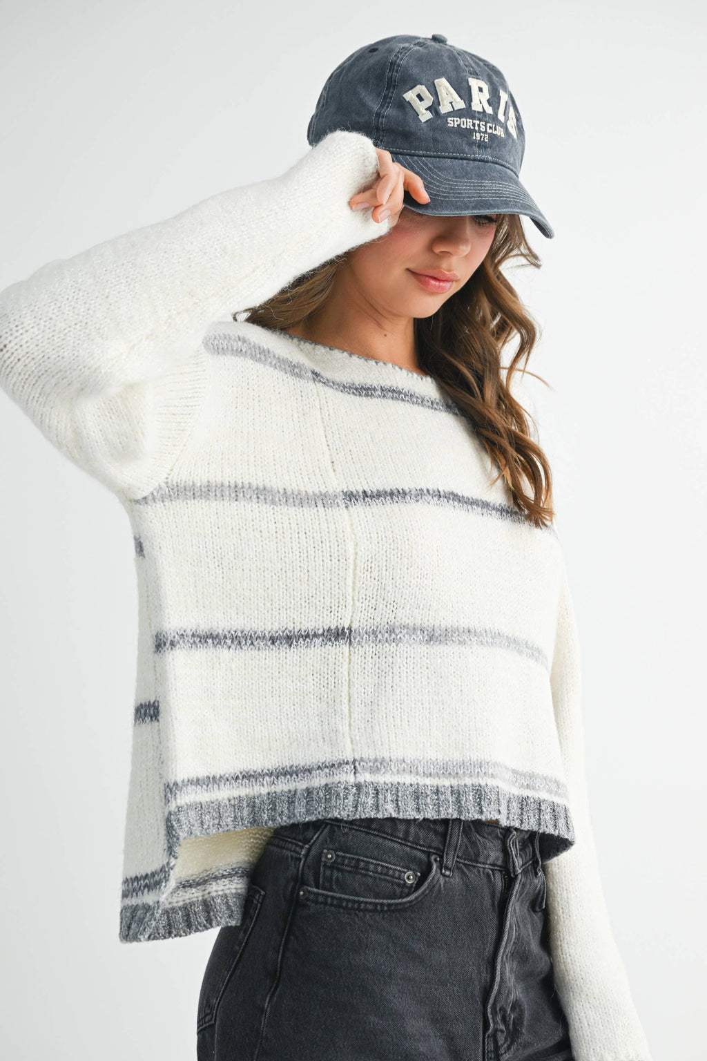 379BK Mona Knit Stripe Pullover Sweater