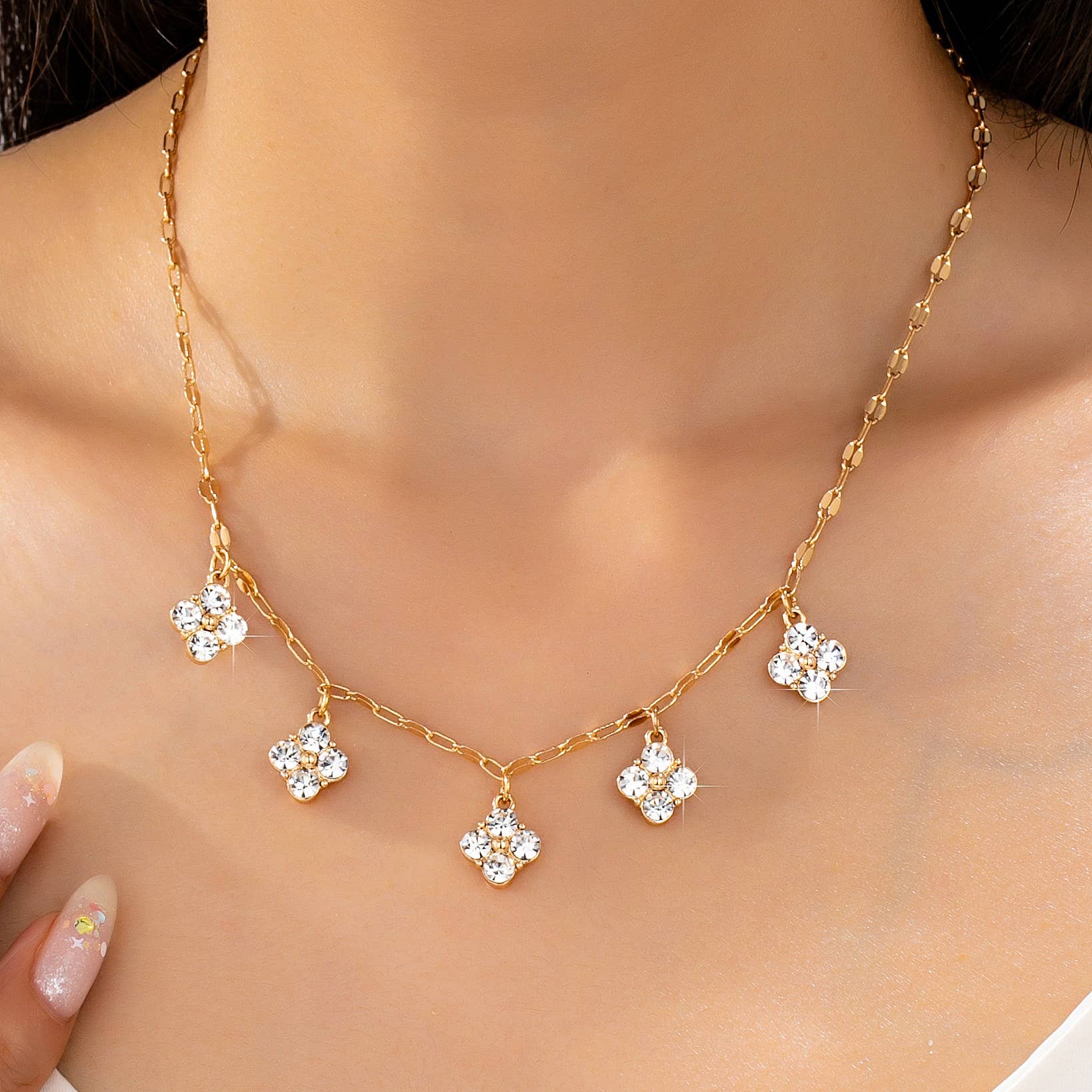 Crystal Quatrefoil Clover Station Necklace | 80N93157
