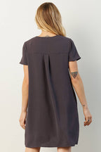CD1565-AIRFLOW V-NECK SHORT SLEEVE SHIFT DRESS