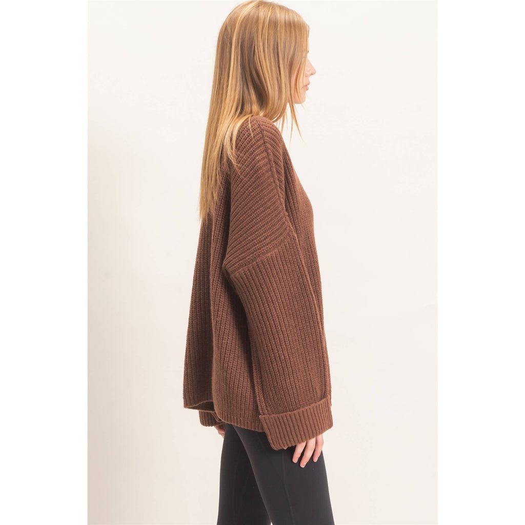 Ribbed Knit Patch Pocket Sweater