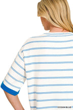 Oversized Viscose Stripe Short Sleeve Sweater