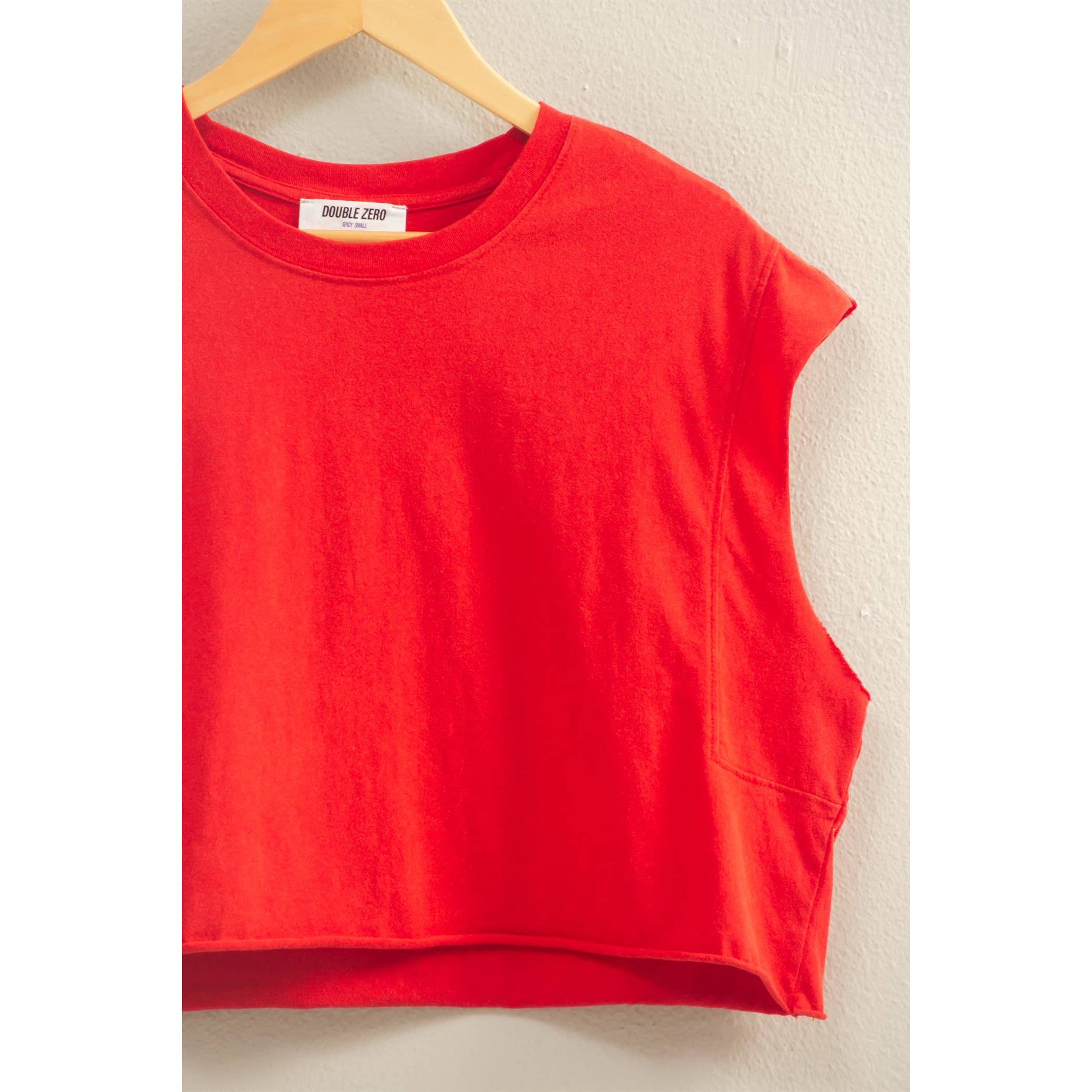 Crew Neck Boxy Sleeveless Cropped Top