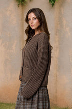 MARLED BUTTON DOWN  RAW EDGE CHUNKY KNIT CARDIGAN