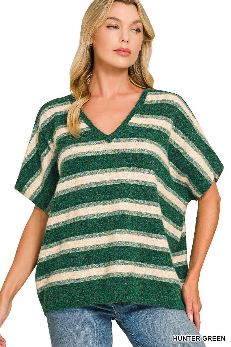 Wool Blend Stripe V-neck Boxy Sweater