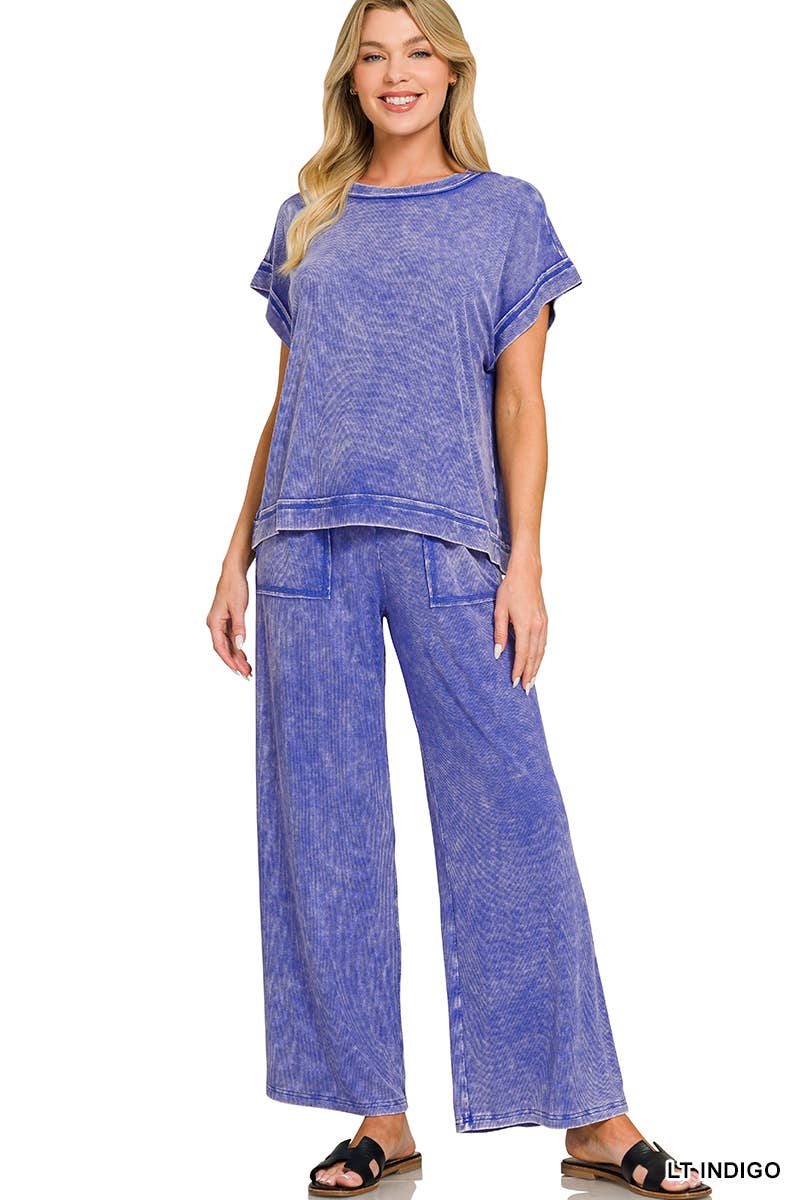 Ribbed Acid Wash Rayon Top & Pants