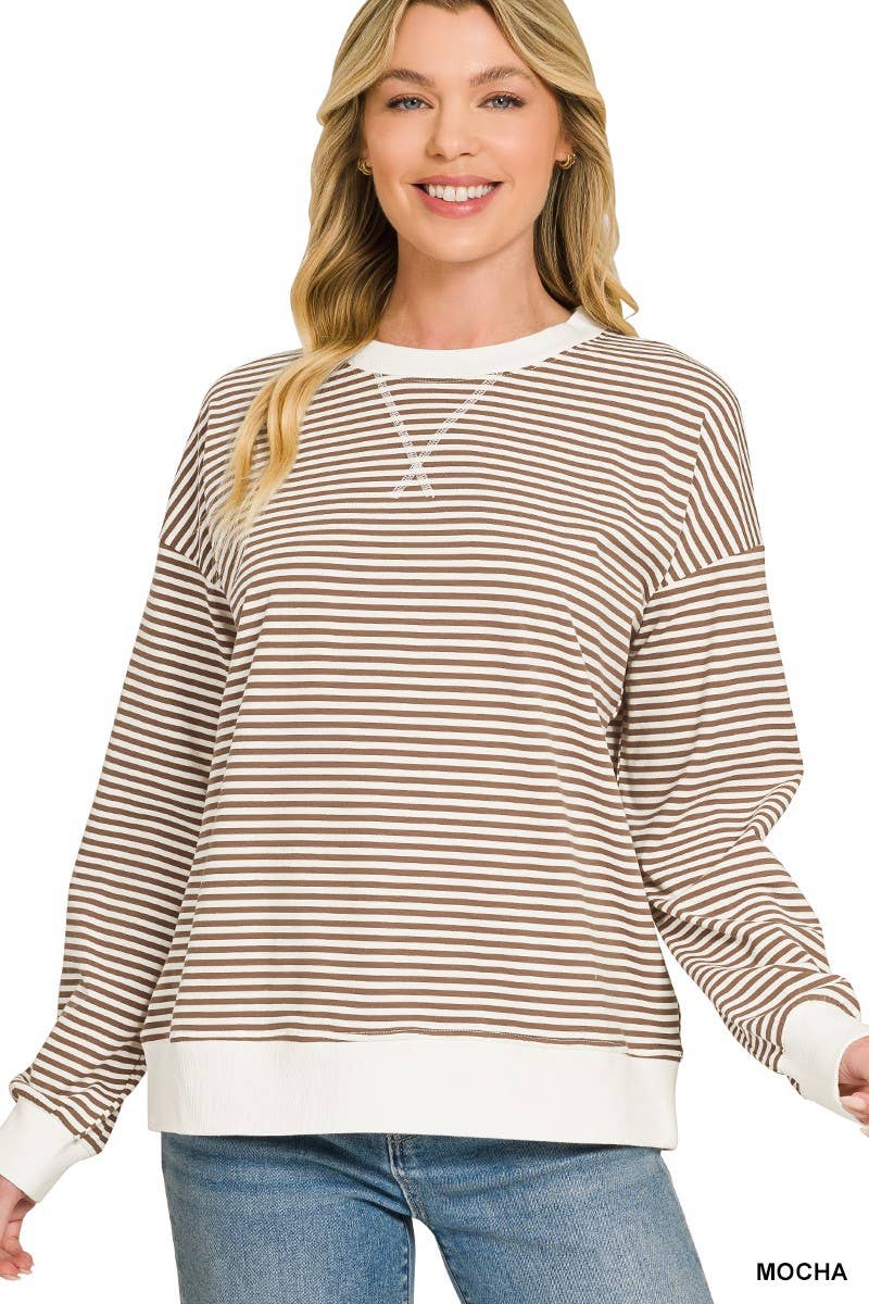 Striped Rib Banded Pullover