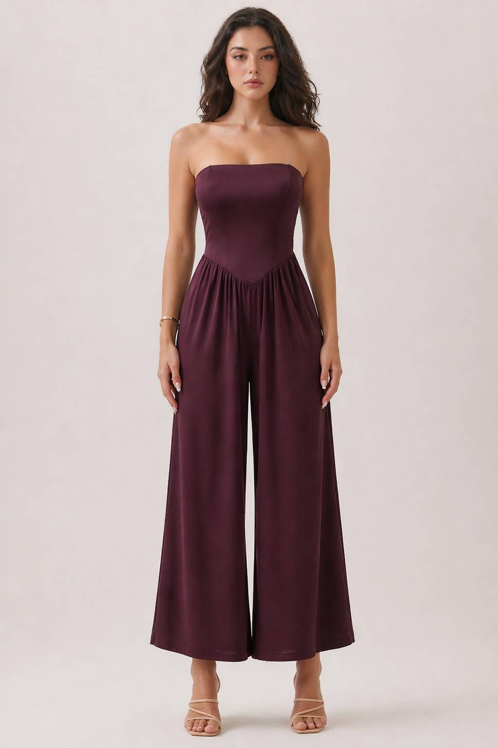 JR56941C - V SHAPE DROP WAIST TUBE JUMPSUIT