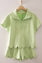 NT12697SET-Half-Zip Scallop Active Shorts Set