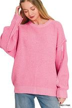 Exposed Seam Drop Shoulder Oversized Sweater
