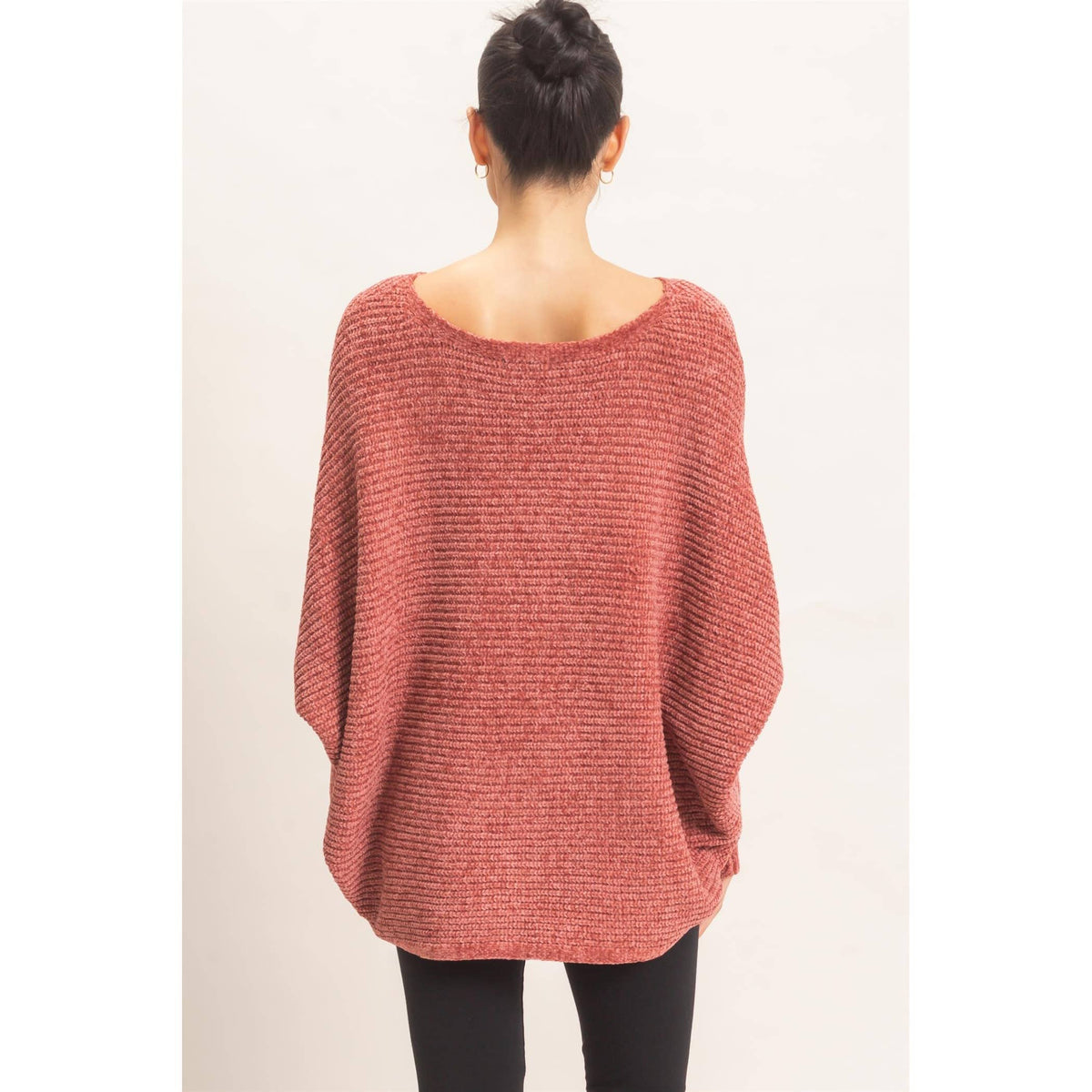 Chenille Boat Neck Dolman Sleeve Sweater