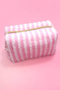 Plush Striped Sherpa Makeup Bag - Cozy Travel Pouch | 40P621