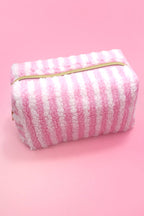 Plush Striped Sherpa Makeup Bag - Cozy Travel Pouch | 40P621