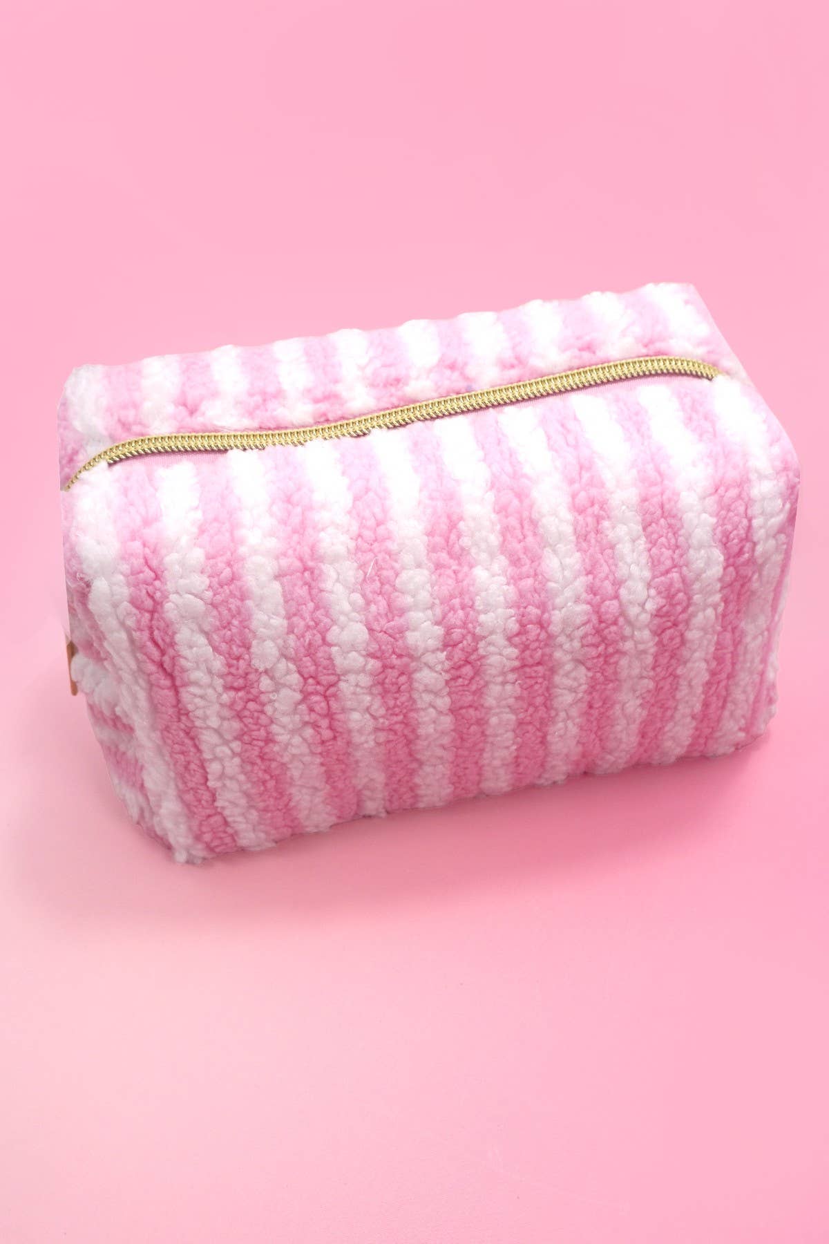 Plush Striped Sherpa Makeup Bag - Cozy Travel Pouch | 40P621