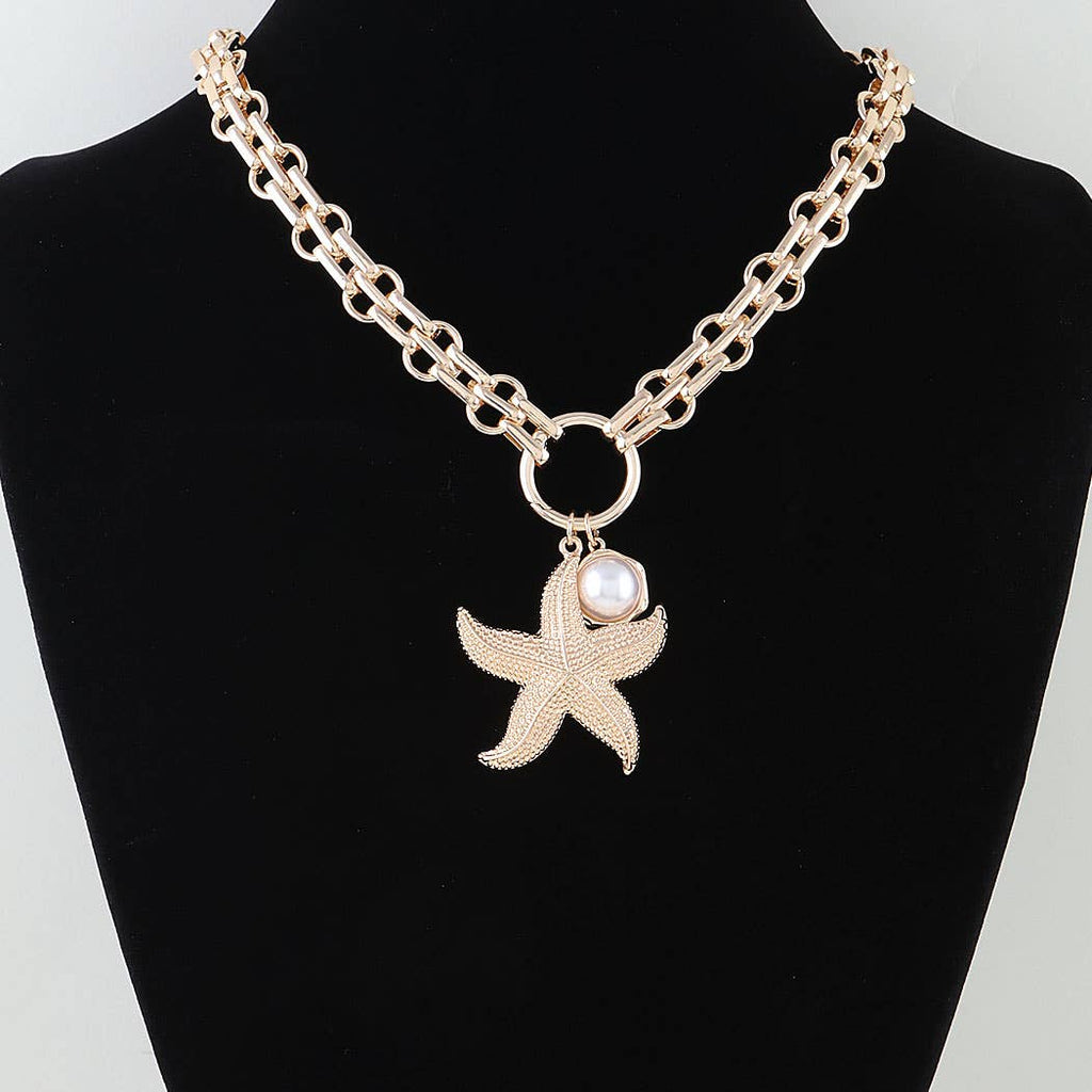 Hammered Starfish Pendant Toggle Chain Necklace