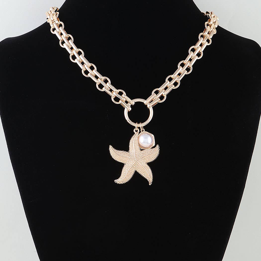 Hammered Starfish Pendant Toggle Chain Necklace