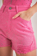 IP2742 Rhinestone Embellished Stretch Denim Shorts