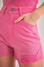 IP2742 Rhinestone Embellished Stretch Denim Shorts