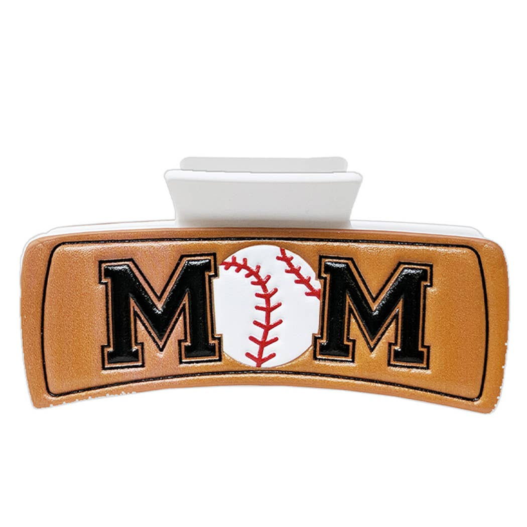 Baseball Mom Print Leather Hair Claw