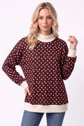 Polka Dot Ribbed Contrast Pullover Top