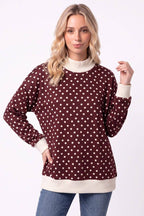 Polka Dot Ribbed Contrast Pullover Top