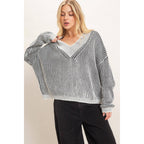 Striped V-Neck Ribbed Sweater