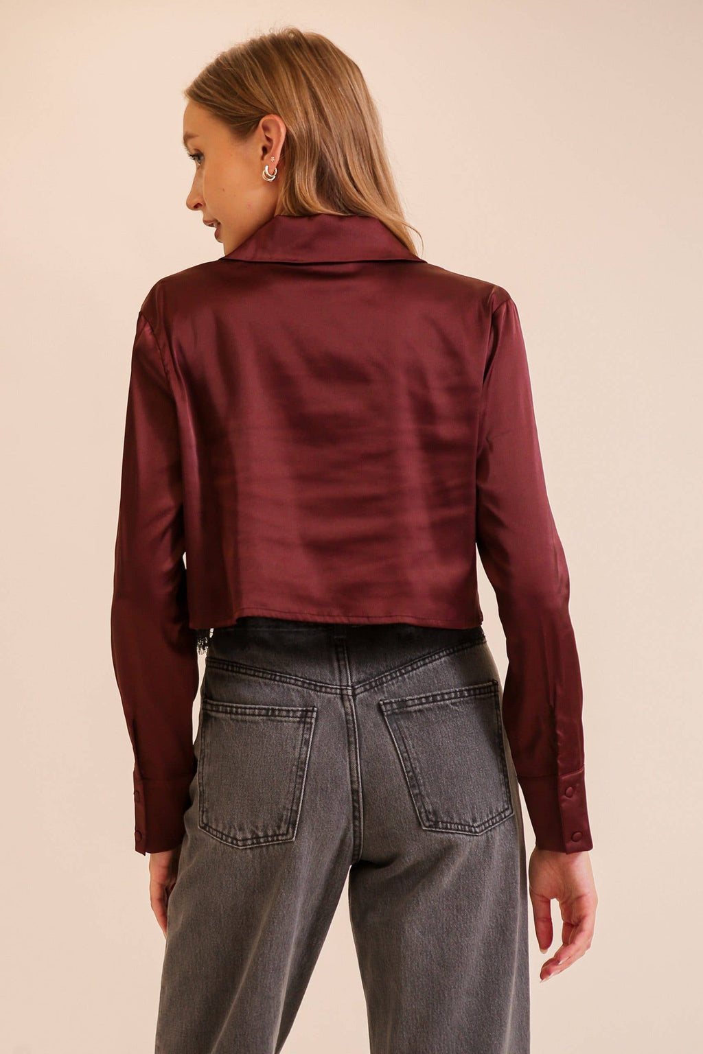 Satin Tie-front Cropped Blazer Top