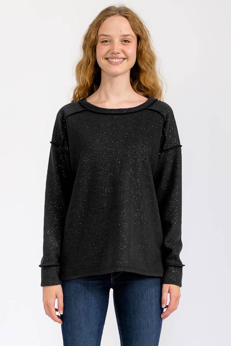 Soft Brushed Metallic Glitter Accents Pullover Top