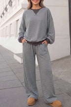 Striped Print Long Sleeve Top Loose 2pcs Set | S-XL