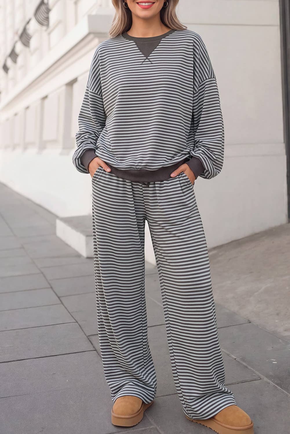 Striped Print Long Sleeve Top Loose 2pcs Set | S-XL