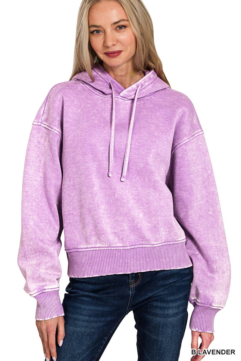 Acid Wash Fleece Cropped Hoodie