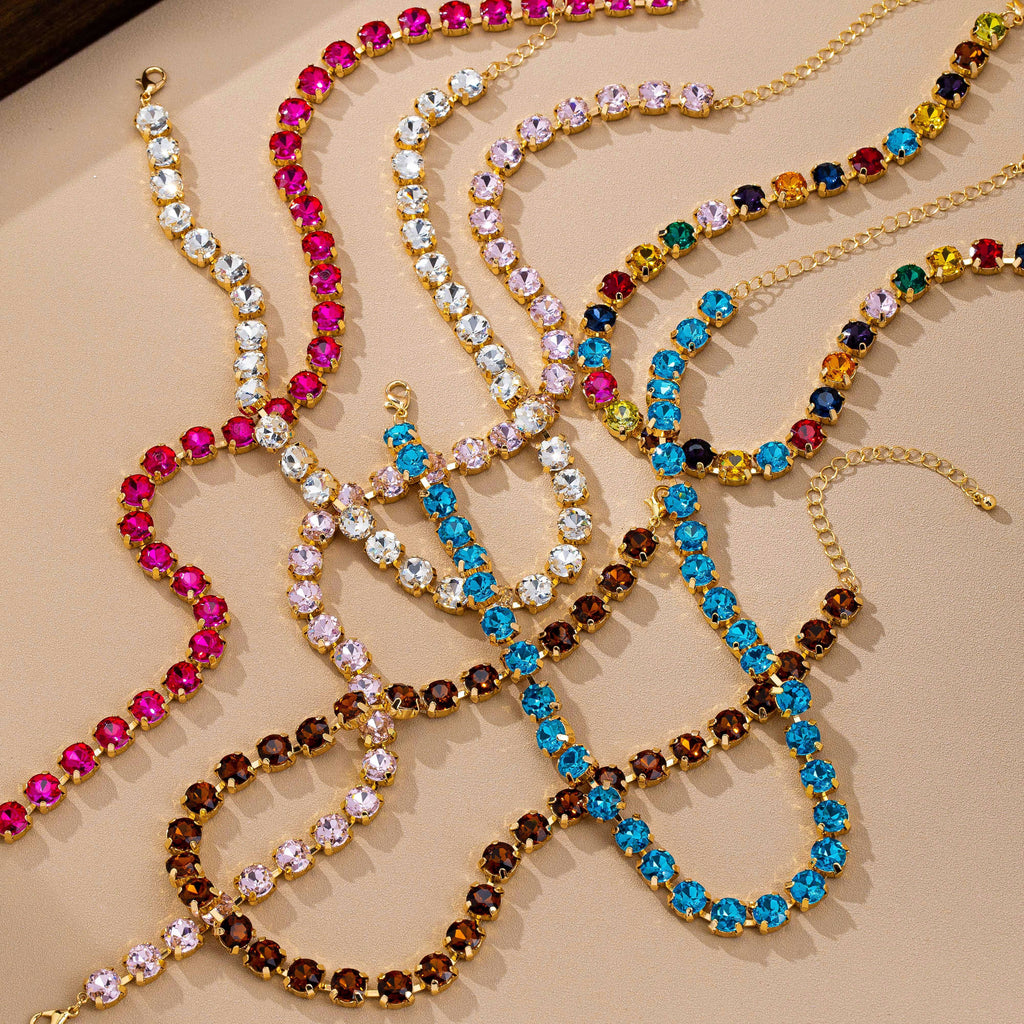 Brass & Multi-Color Glass Crystal Tennis Necklace | 80N93702