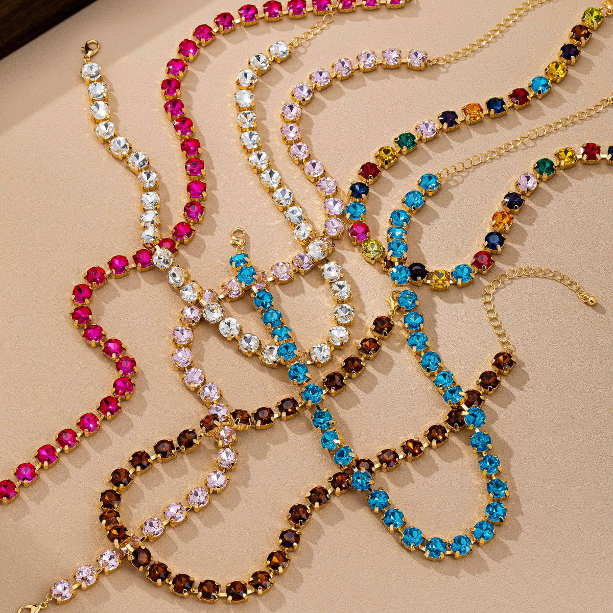 Brass & Multi-Color Glass Crystal Tennis Necklace | 80N93702