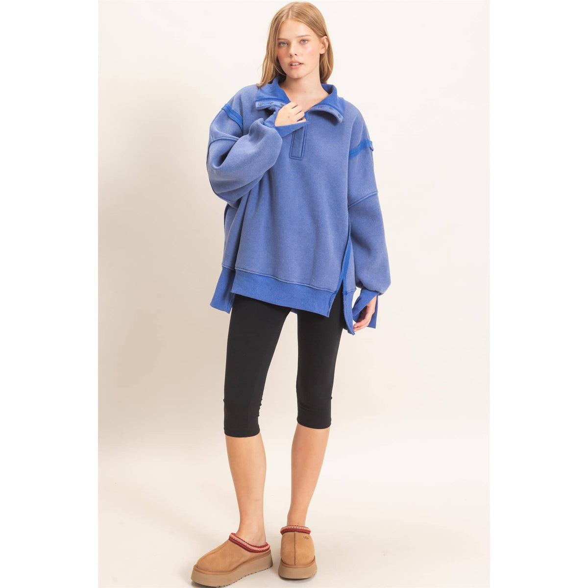 Mineral Wash Snap Collar Pullover