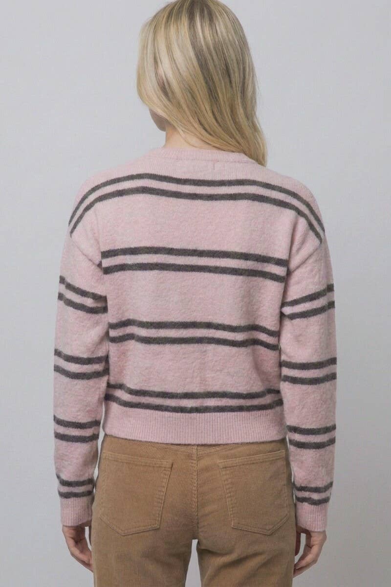 Striped Knit Crewneck Cardigan